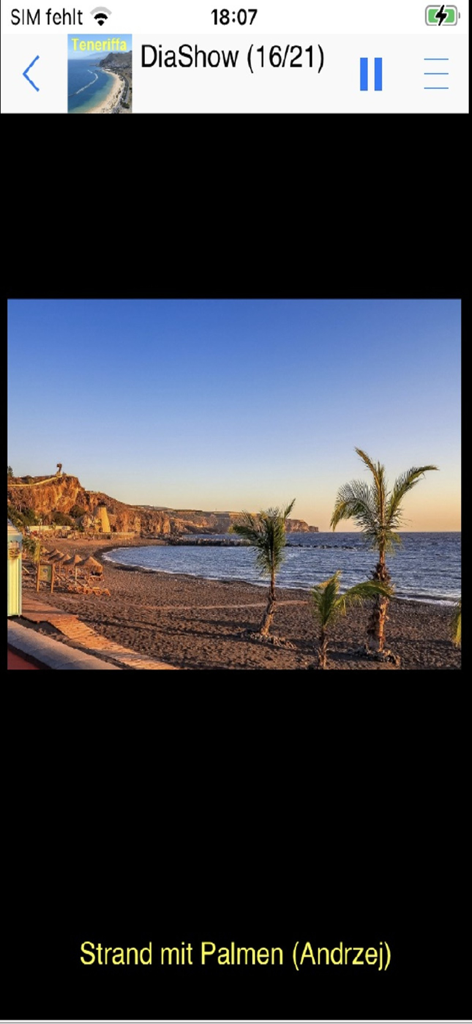 Teneriffa App für den Urlaub - Slideshow of a Tenerife beach with palm trees and ocean view