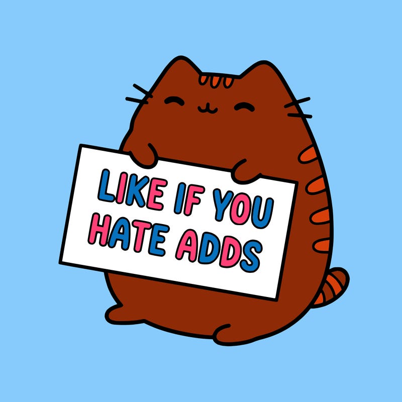 a kawii pusheen cat holding a sign that says like if you hate adds