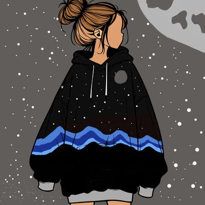 realistic girl with a oversized sweatshirt on and a bun