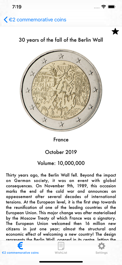 2 Euro coins - Vue détaillée de la pièce commémorative française de 2 Euros pour le 30ème anniversaire de la chute du mur de Berlin