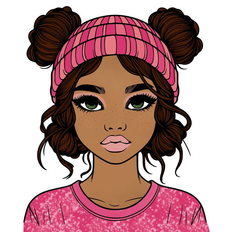 realistic girl with buns in her hair with a beanie on