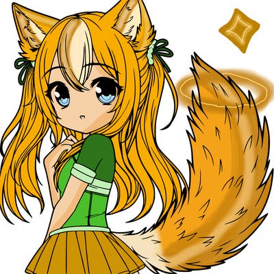 a realistic girl with wolf ears and a tail