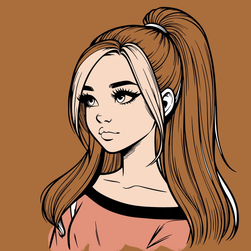 realistic girl with a high ponytail