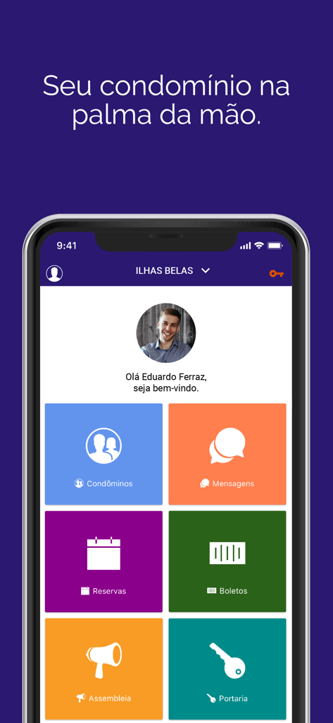 Rescon - Rescon mobile app dashboard showing resident features like messages bills and reservations