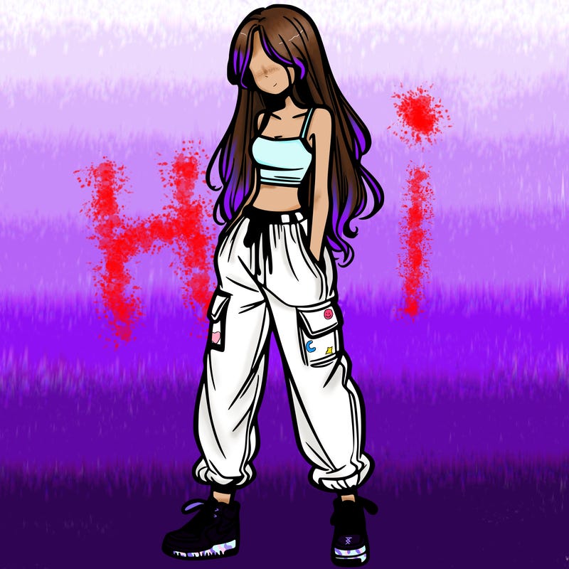 girl in baggy pants crop top and long hair