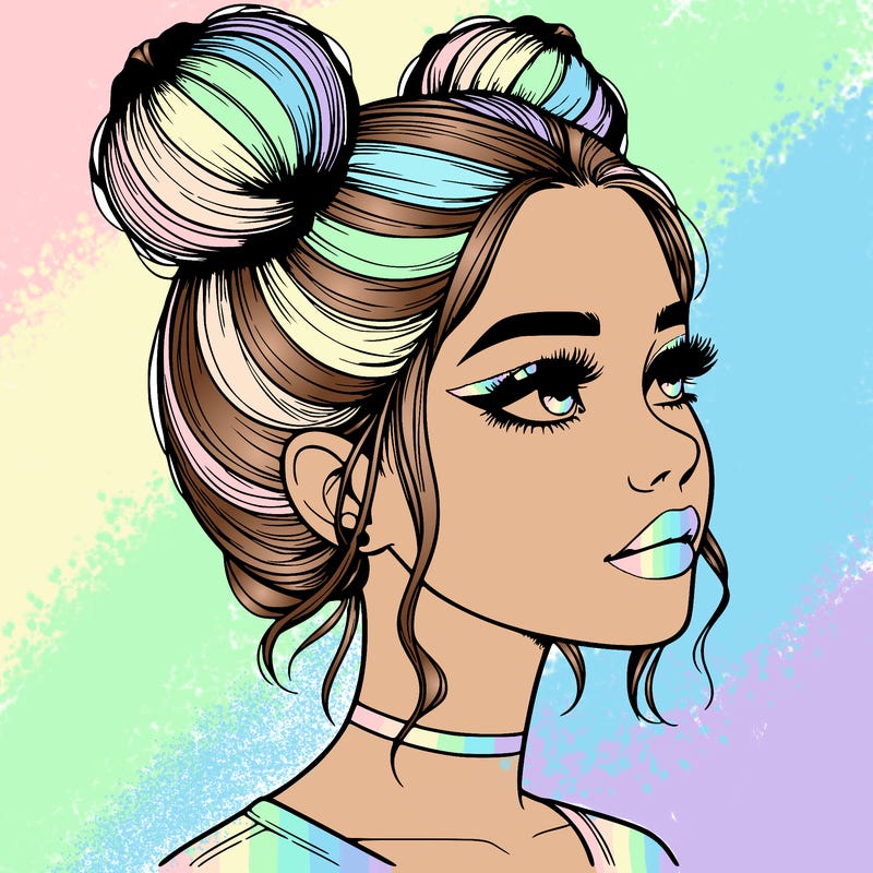 realistic girl with buns on the top of her head