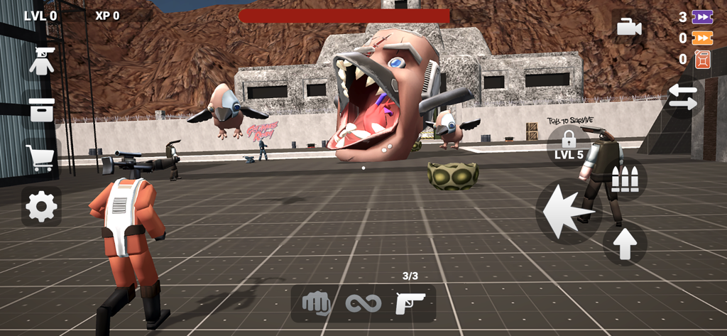 Last Life Sandbox - Last Life Sandboxのサードパーソンシューターのゲームプレイ。キャラクターが巨大な浮遊する頭部を狙っています。