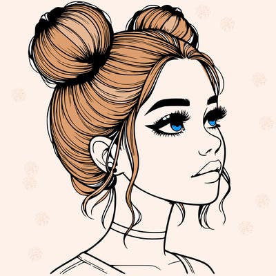 realistic girl with buns on the top of her head