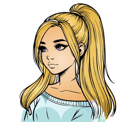 realistic girl with a high ponytail