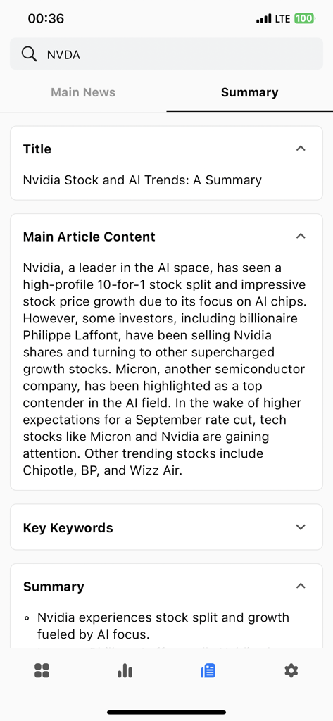 AI generated summary of Nvidia stock news and trends in the HeatMap app