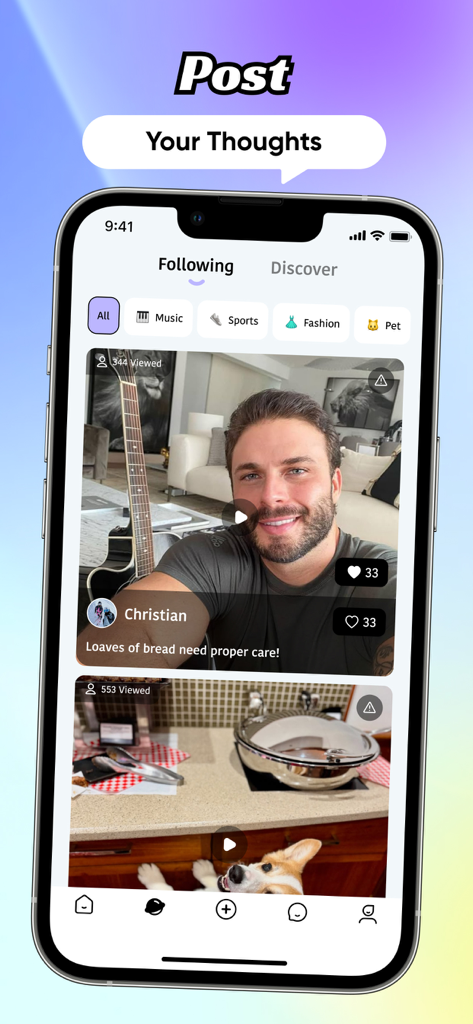 Kula - Video Chat, Meet, Call - Kula app interface showing a social feed of user video posts and interest categories.