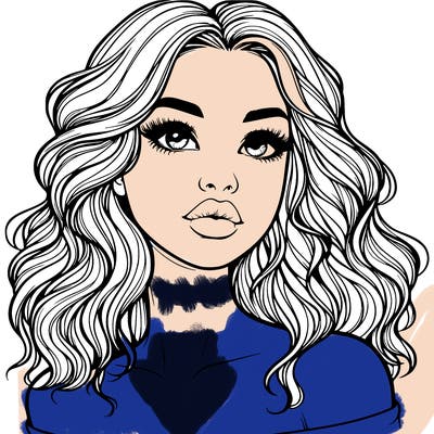 realistic girl with wavy hair and lips