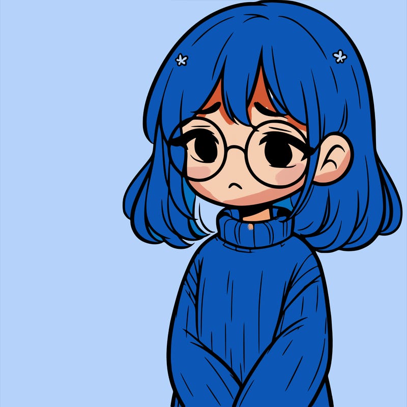 sad girl with glasses in a sweater