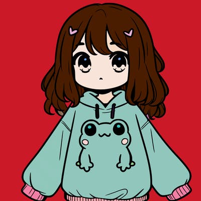 girl wearing frogging sweatshirt