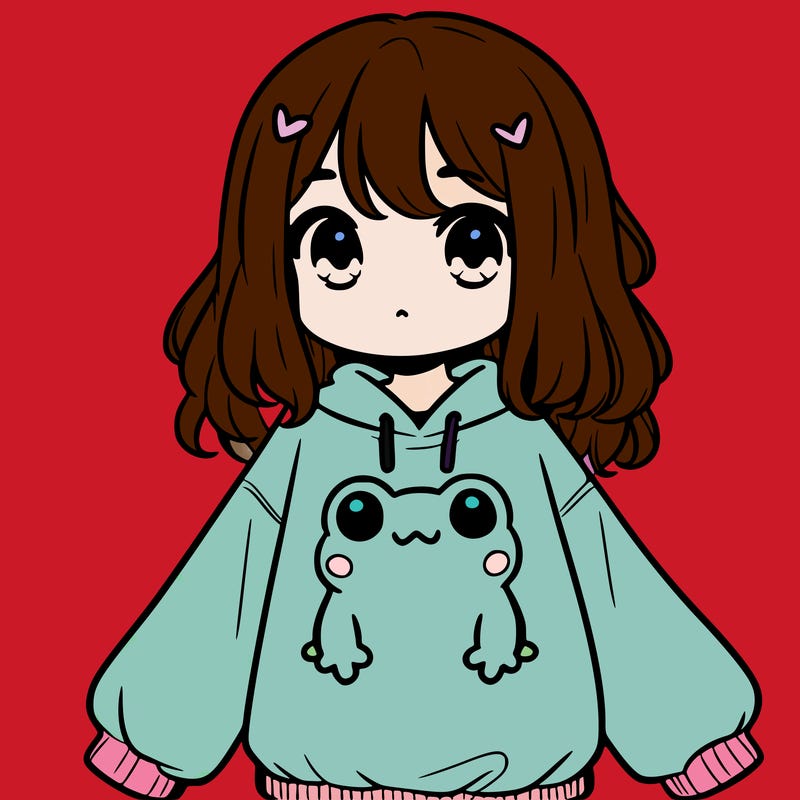 girl wearing frogging sweatshirt