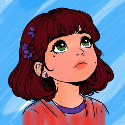 realistic girl looking up