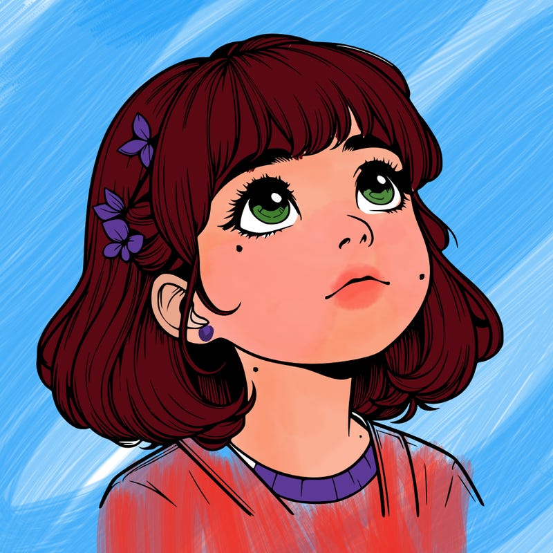 realistic girl looking up