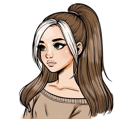 realistic girl with a high ponytail