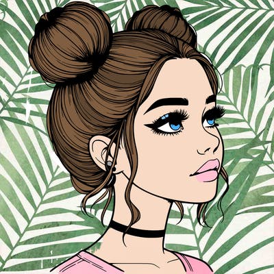 realistic girl with buns on the top of her head