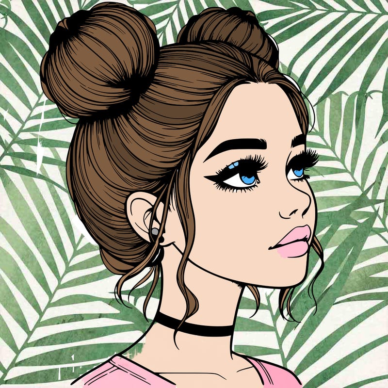 realistic girl with buns on the top of her head