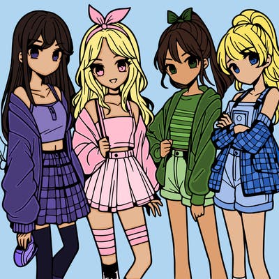 teen manga girls group of 4