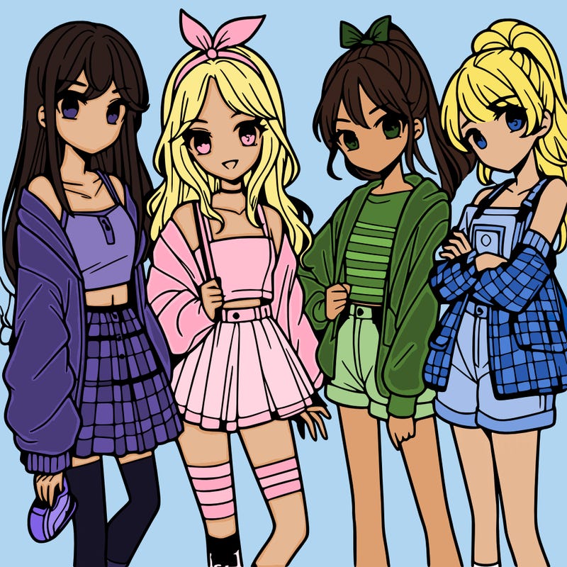 teen manga girls group of 4