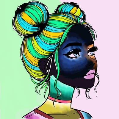 realistic girl with buns on the top of her head