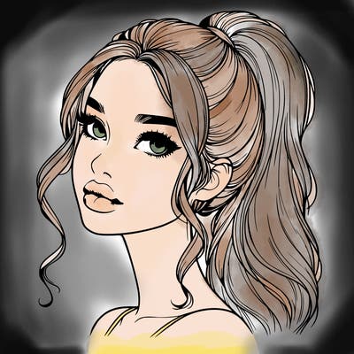 realistic girl with a ponytail on her hair and lips