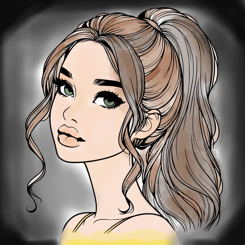 realistic girl with a ponytail on her hair and lips