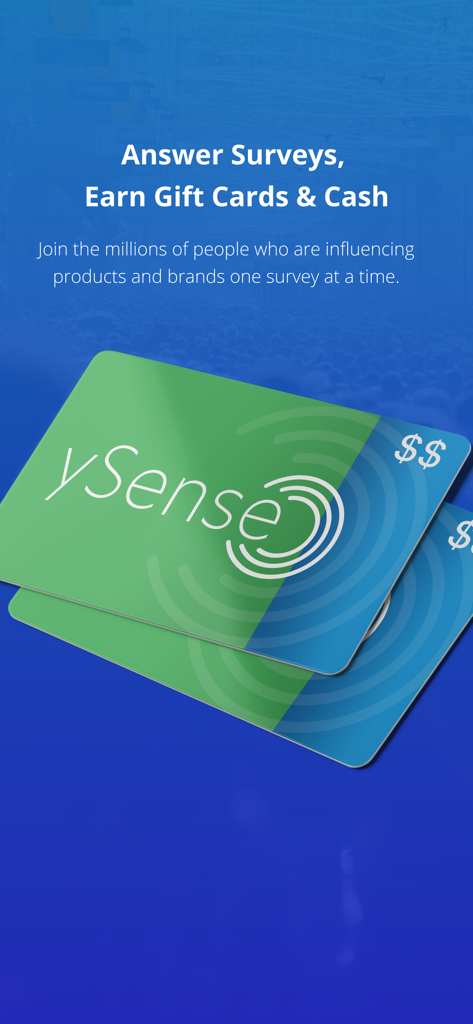 ySense app screen for answering surveys and earning cash or gift cards