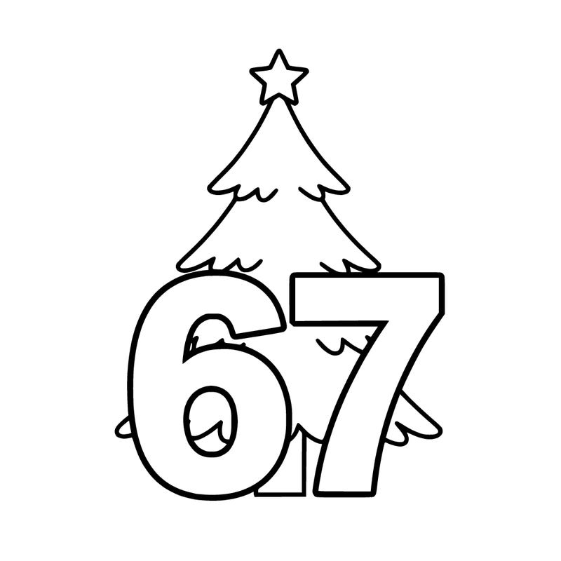 6,7 in front of a christmas tree