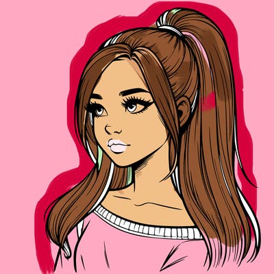 realistic girl with a high ponytail