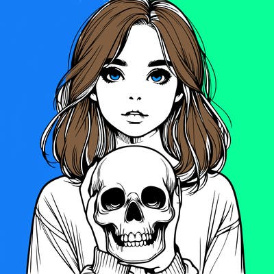 realistic girl holding a skull