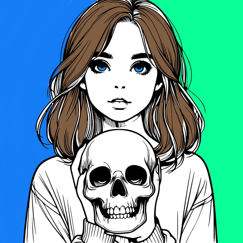 realistic girl holding a skull