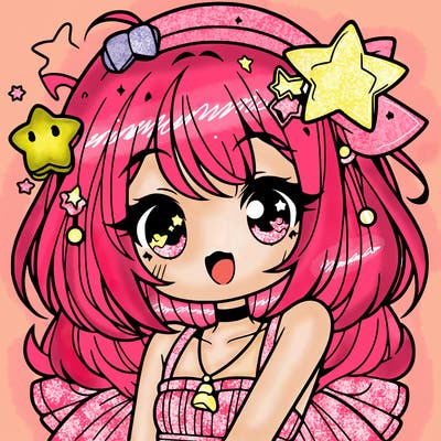 cute anime girl with star accessories