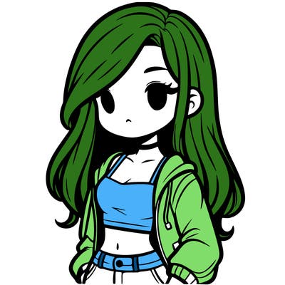 girl with long hair crop top and jacket