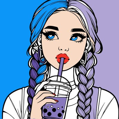 realistic girl with braided hair drinking boba