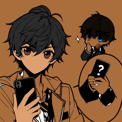 anime boy with a phone in his hand