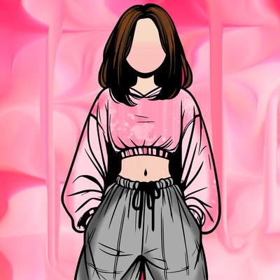 realistic girl faceless with baggy pants and a crop top