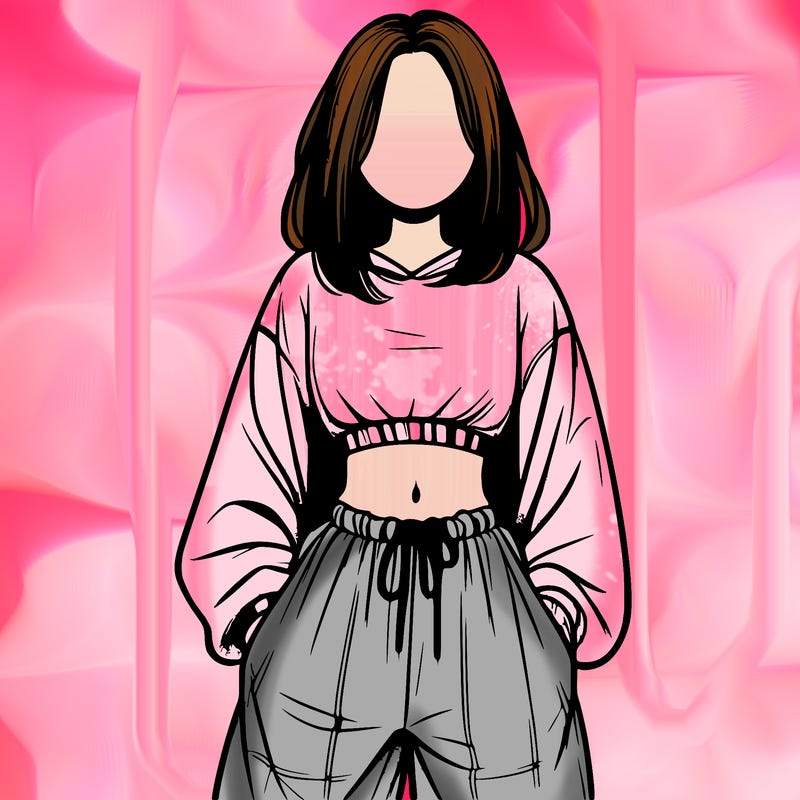 realistic girl faceless with baggy pants and a crop top