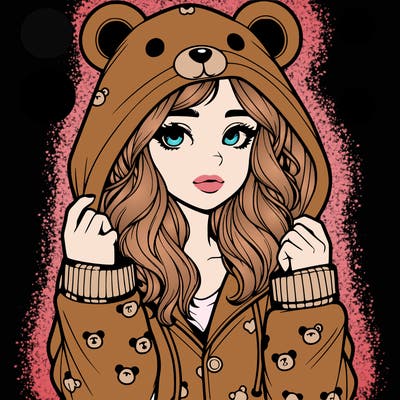 realistic girl in a animal pjs hoodie