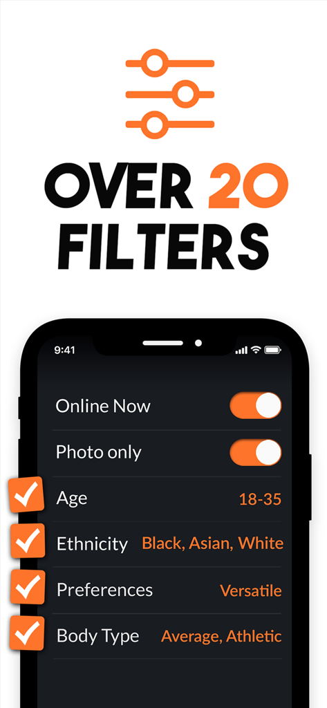 Adam4Adam app interface displaying search filters for age ethnicity preferences and body type
