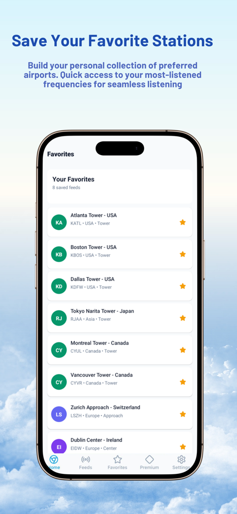 ATC Air Traffic Control - A list of favorite airport tower and air traffic control center radio feeds in the ATC app