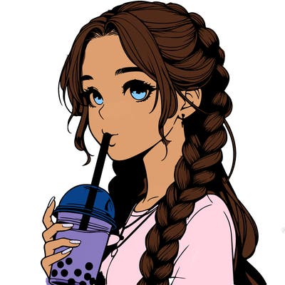 realistic girl with braided hair drinking boba