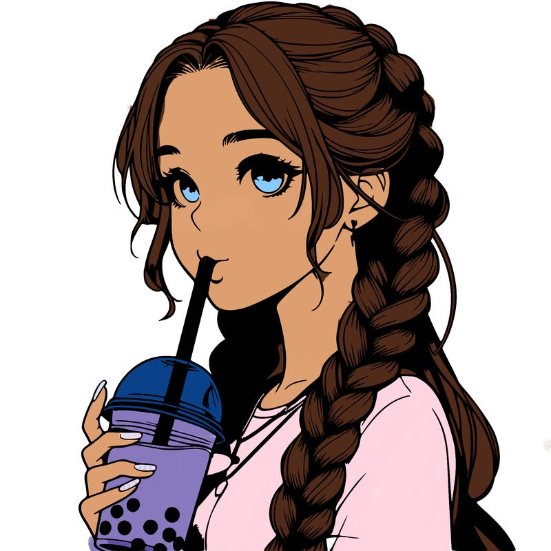 realistic girl with braided hair drinking boba