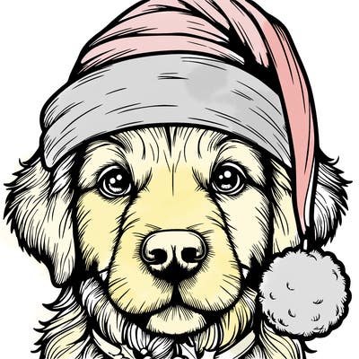 realistic dog with a christmas hat
