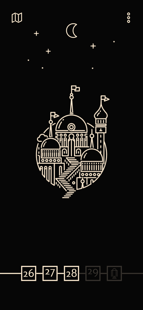 Build Your Palaceアプリ内のミニマルな宮殿のイラストとレベル選択画面