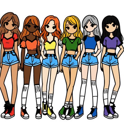 a group of girls wearing crop tops and shorts