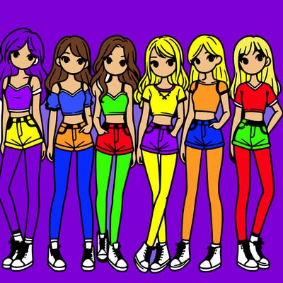 a group of girls wearing crop tops and shorts