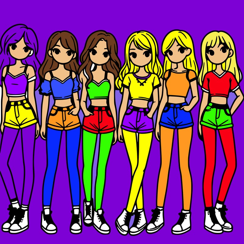 a group of girls wearing crop tops and shorts